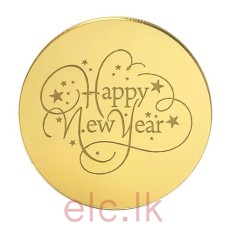 Happy New Year Mirror Topper Round GOLD 4.8cm