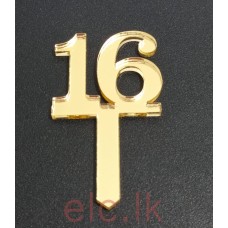 ACRYLIC Number Topper - 16 Gold 2.5cm