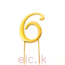 Gold Cake Topper/Pick - 7cm, Number 6 