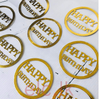Happy Birthday Circle Cake Topper 7cm Gold