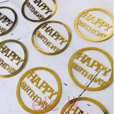 Happy Birthday Circle Cake Topper 7cm Gold