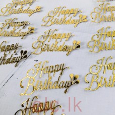 Happy Birthday With Small Balloons Topper Gold 6.5 x 4cm
