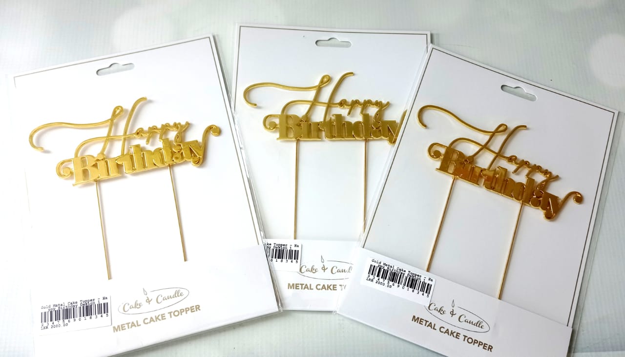 Gold Metal Cake Topper - Happy Birthday Design 1