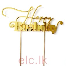 Gold Metal Cake Topper - Happy Birthday Design 1