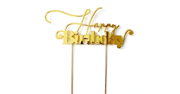 Gold Metal Cake Topper - Happy Birthday Design 1
