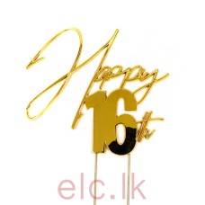 GOLD Metal Cake Topper - HAPPY 16th