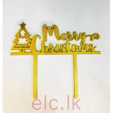 Wooden Picks - Merry Christmas with Tree Gold 11cm x 13cm