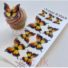 Edible Wafer Butterfly Set Of 9 - ORANGE & BLACK