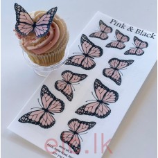 Edible Wafer Butterfly Set Of 9 - PINK & BLACK