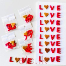 VALENTINE RED FONDANT LETTER SET - LOVE AND GOLD HEART.