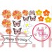 Happy Birthday flowers Cake Scene Wafer Topper Set ORANGE