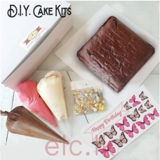 DIY Cake kit - PINK Butterfly Cake SQUARE CHOC Code ELCDIYS005